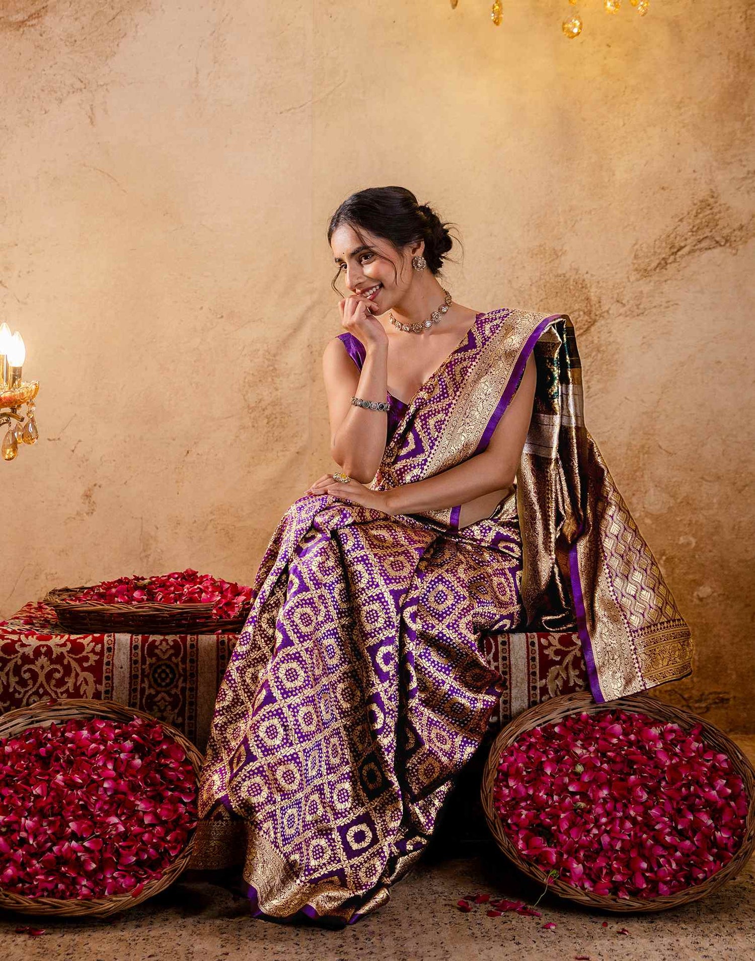 Dark Purple Silk Woven Banarasi Saree