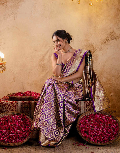 Dark Purple Silk Woven Banarasi Saree