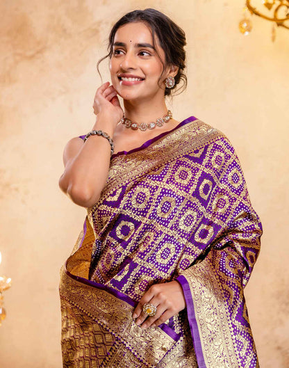 Dark Purple Silk Woven Banarasi Saree