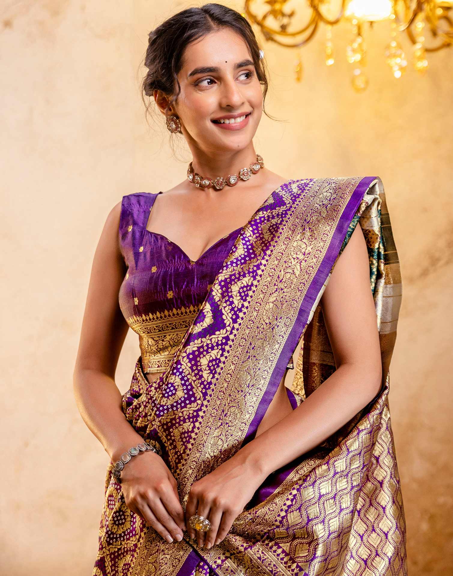 Dark Purple Silk Woven Banarasi Saree