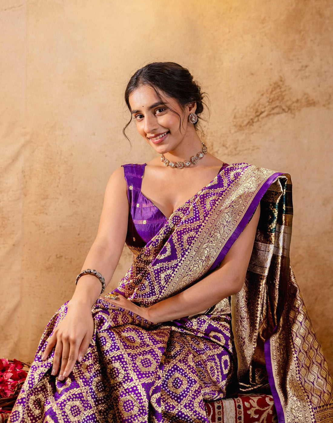Dark Purple Silk Woven Banarasi Saree