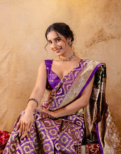 Dark Purple Silk Woven Banarasi Saree