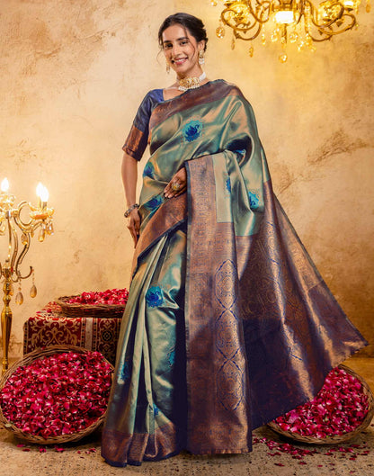 Teal Green Silk Woven Kanjivaram Saree