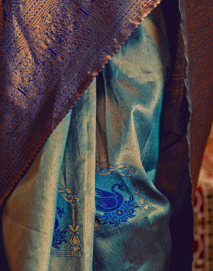 Teal Green Silk Woven Kanjivaram Saree