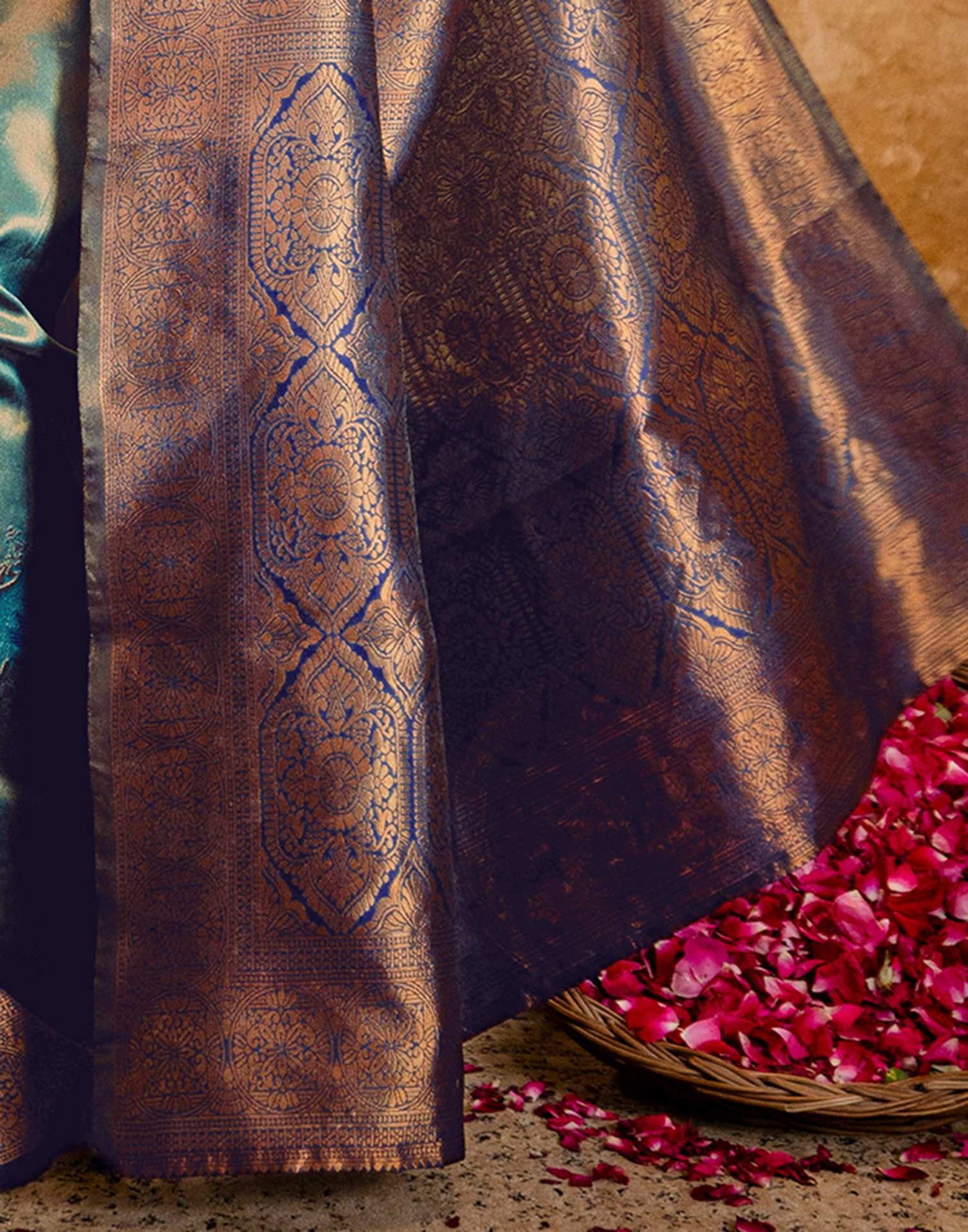 Teal Green Silk Woven Kanjivaram Saree