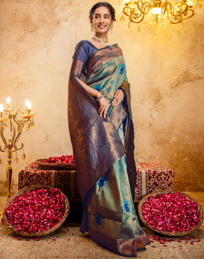Teal Green Silk Woven Kanjivaram Saree