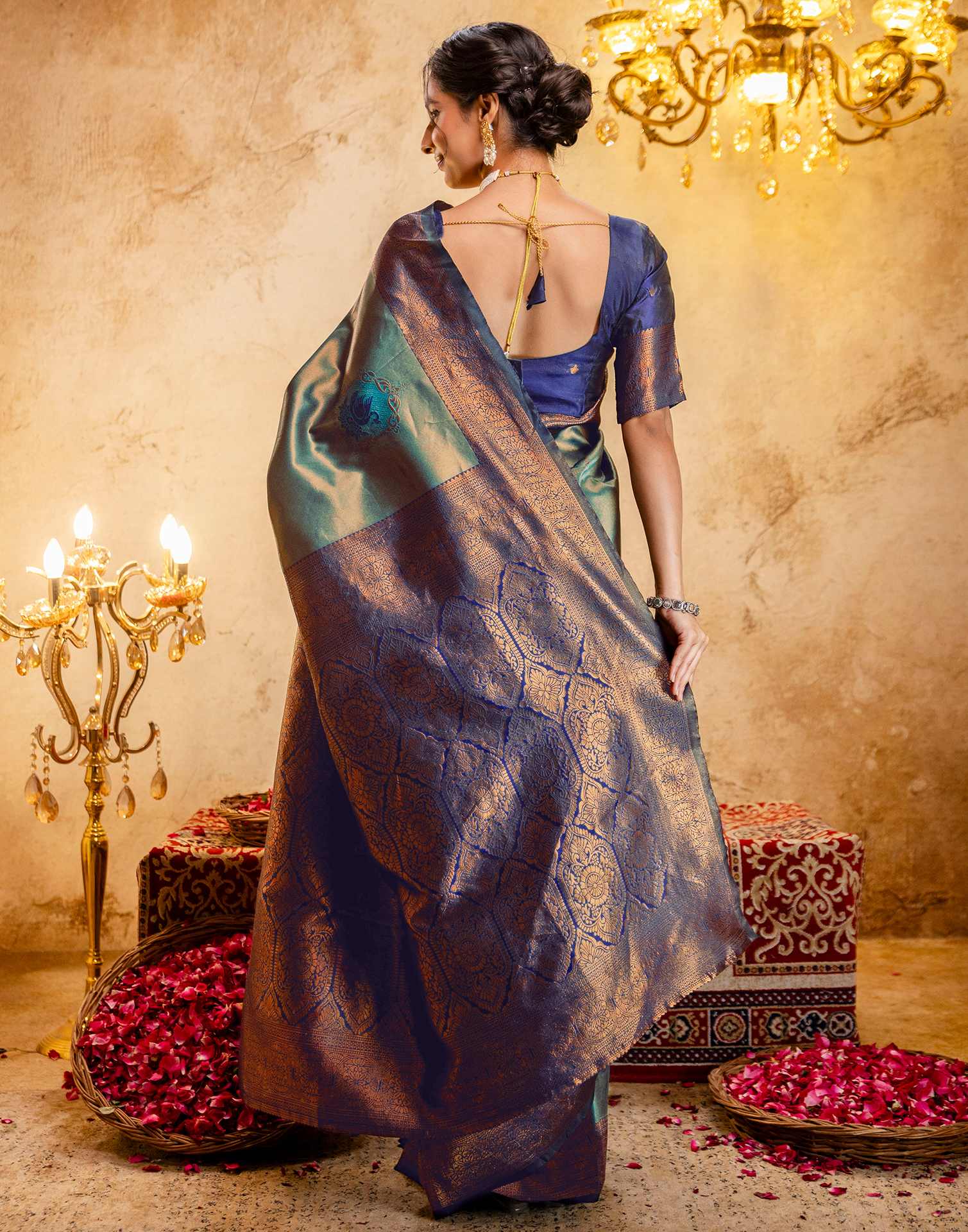 Teal Green Silk Woven Kanjivaram Saree