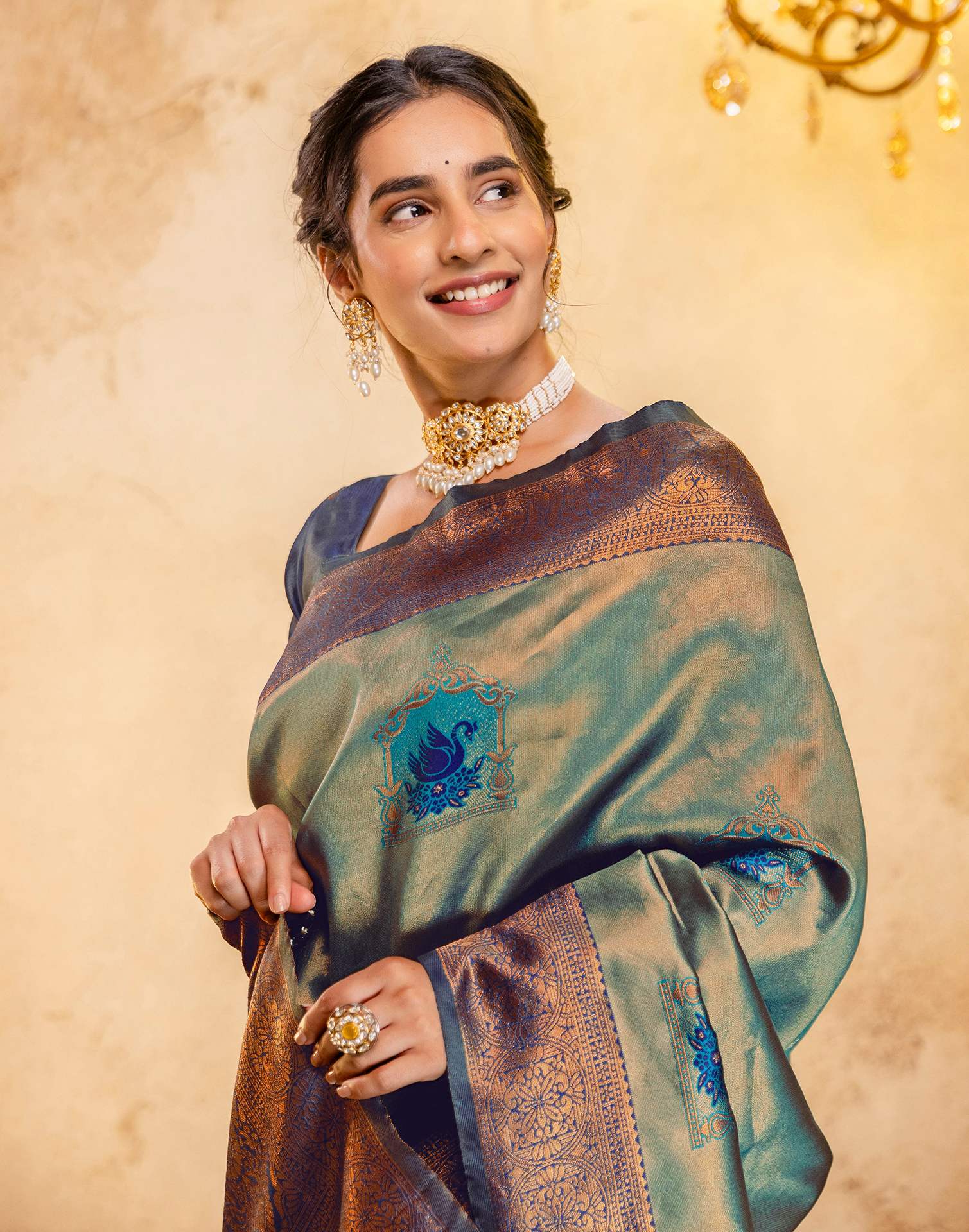 Teal Green Silk Woven Kanjivaram Saree