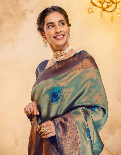 Teal Green Silk Woven Kanjivaram Saree