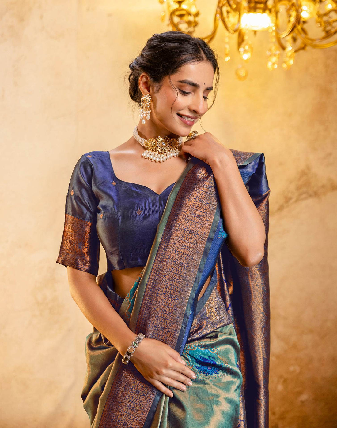 Teal Green Silk Woven Kanjivaram Saree