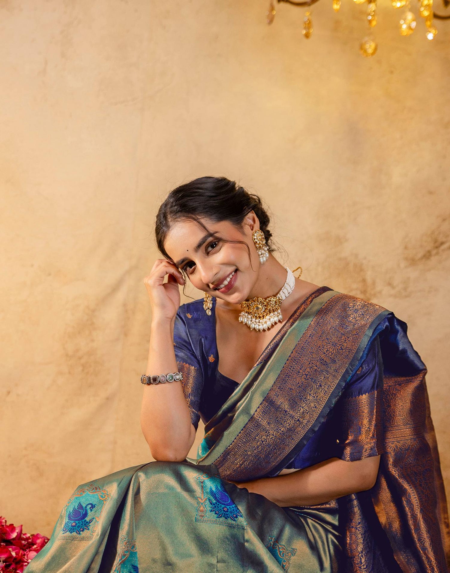 Teal Green Silk Woven Kanjivaram Saree