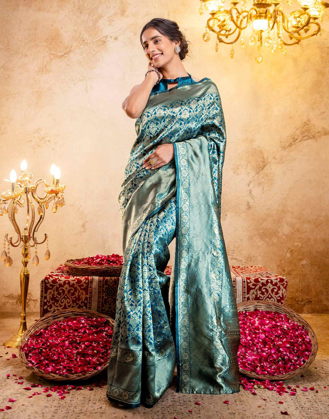 Rama Blue Silk Woven Banarasi Saree