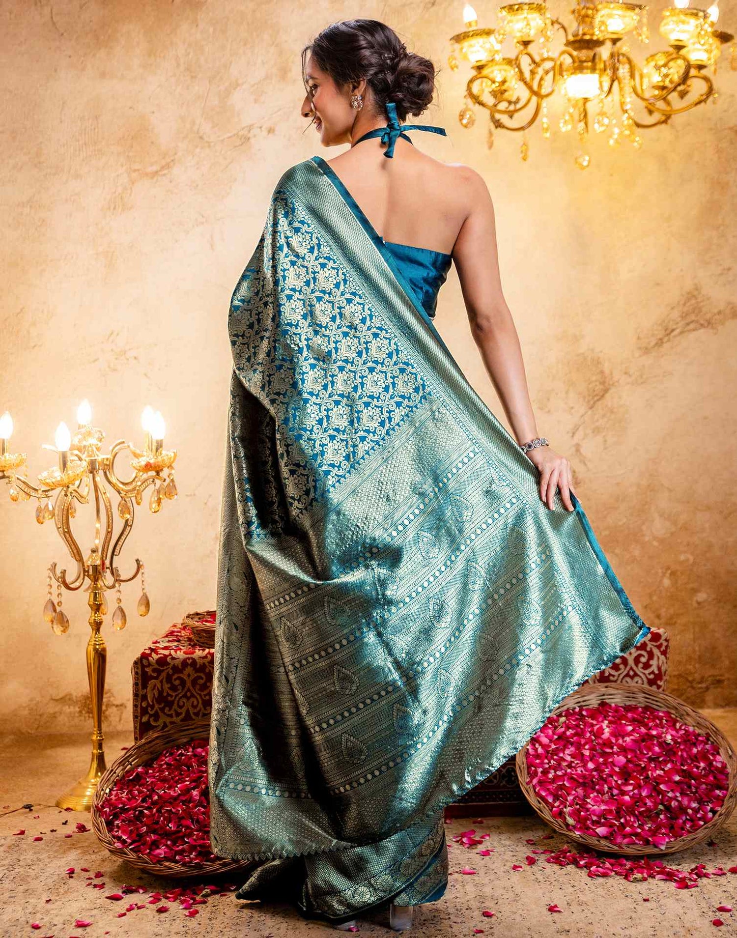 Rama Blue Silk Woven Banarasi Saree