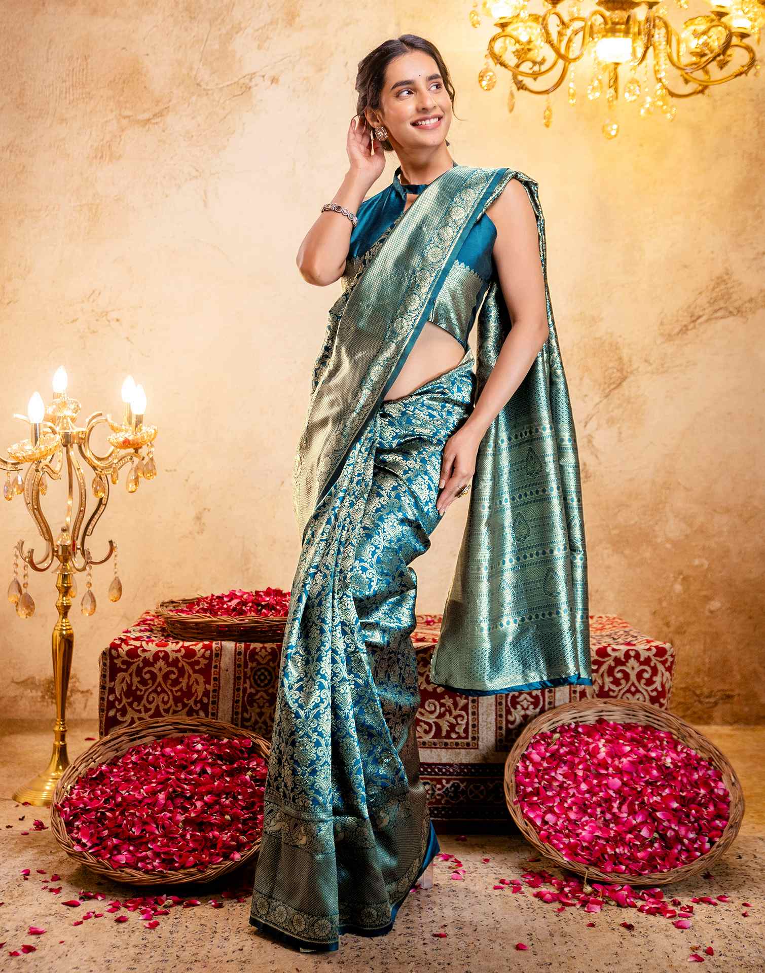 Rama Blue Silk Woven Banarasi Saree