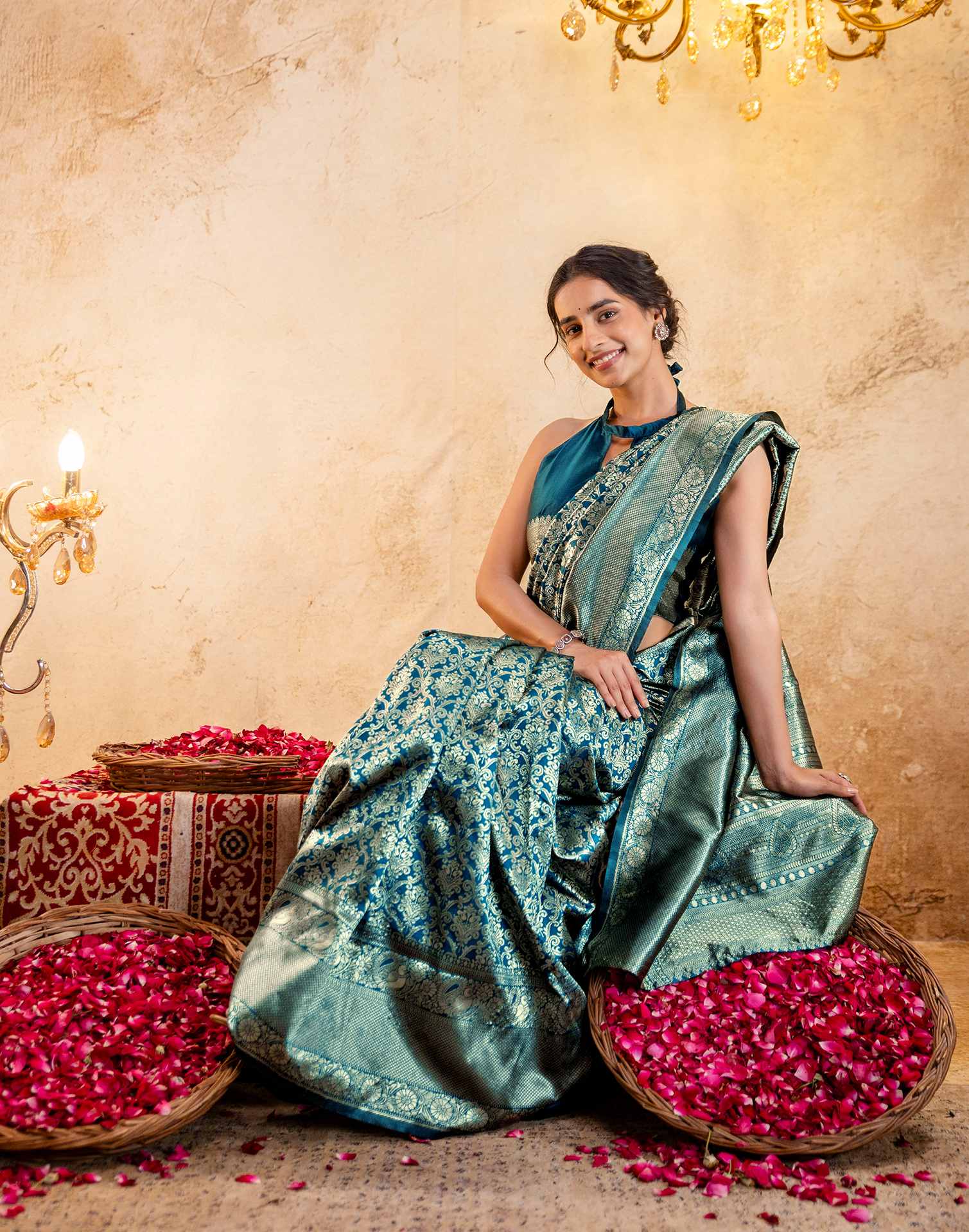 Rama Blue Silk Woven Banarasi Saree
