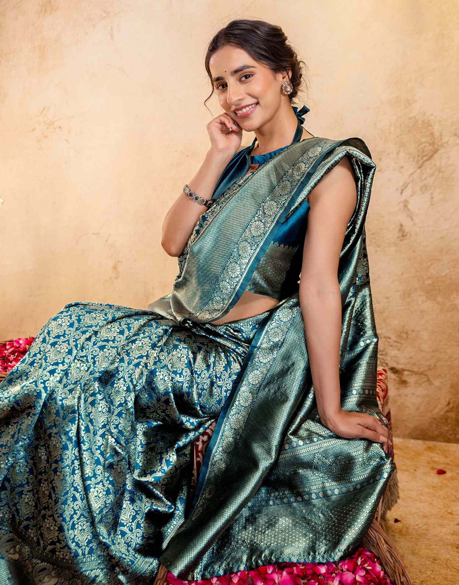 Rama Blue Silk Woven Banarasi Saree