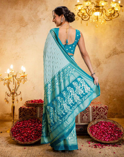 Light Mint Blue Crepe Silk Foil Printed Saree