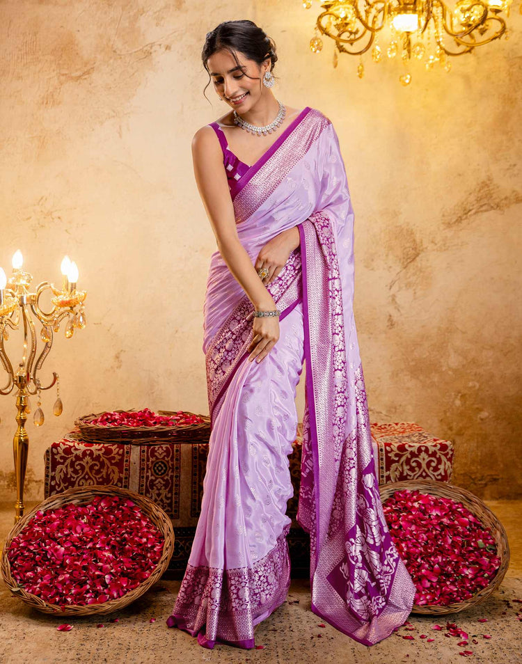 Light Pink Crepe Silk Foil Printed Saree