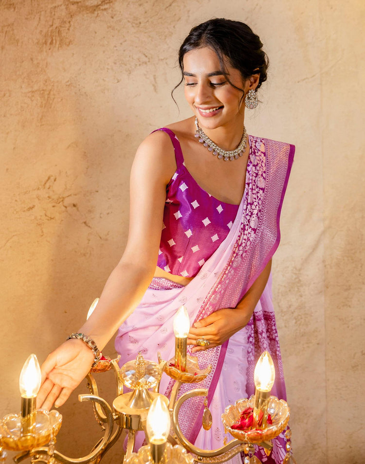 Light Pink Crepe Silk Foil Printed Saree