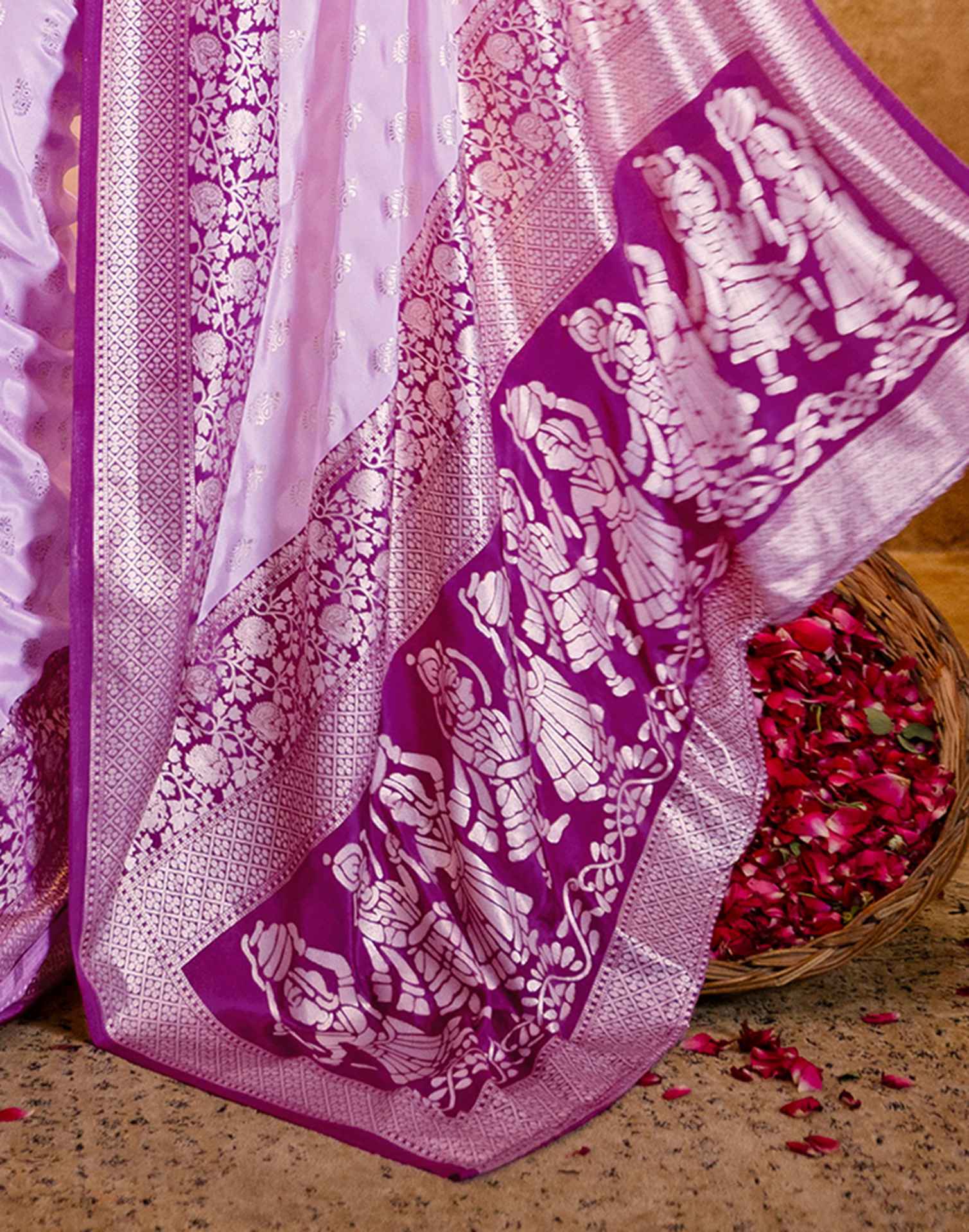 Light Pink Crepe Silk Foil Printed Saree