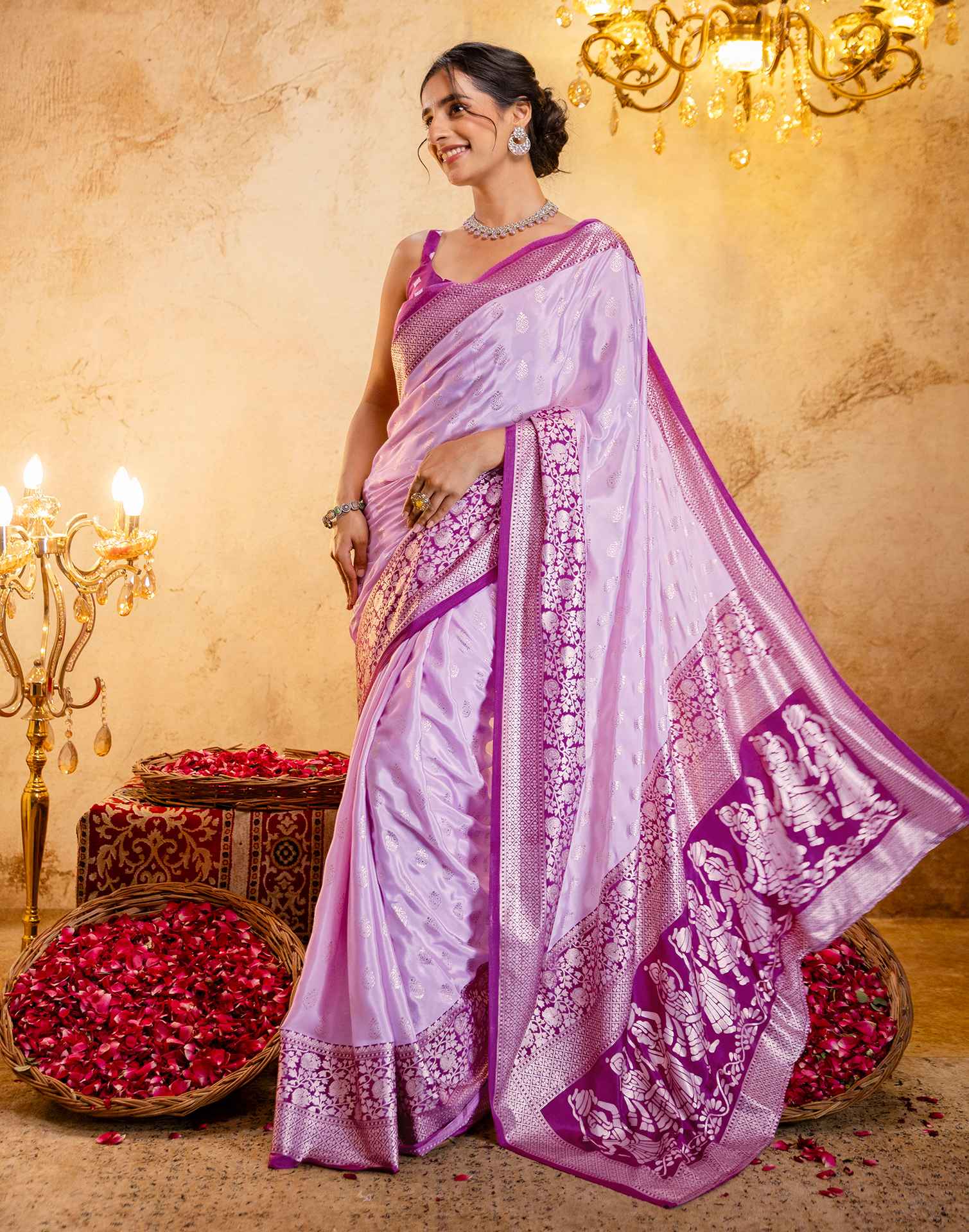 Light Pink Crepe Silk Foil Printed Saree