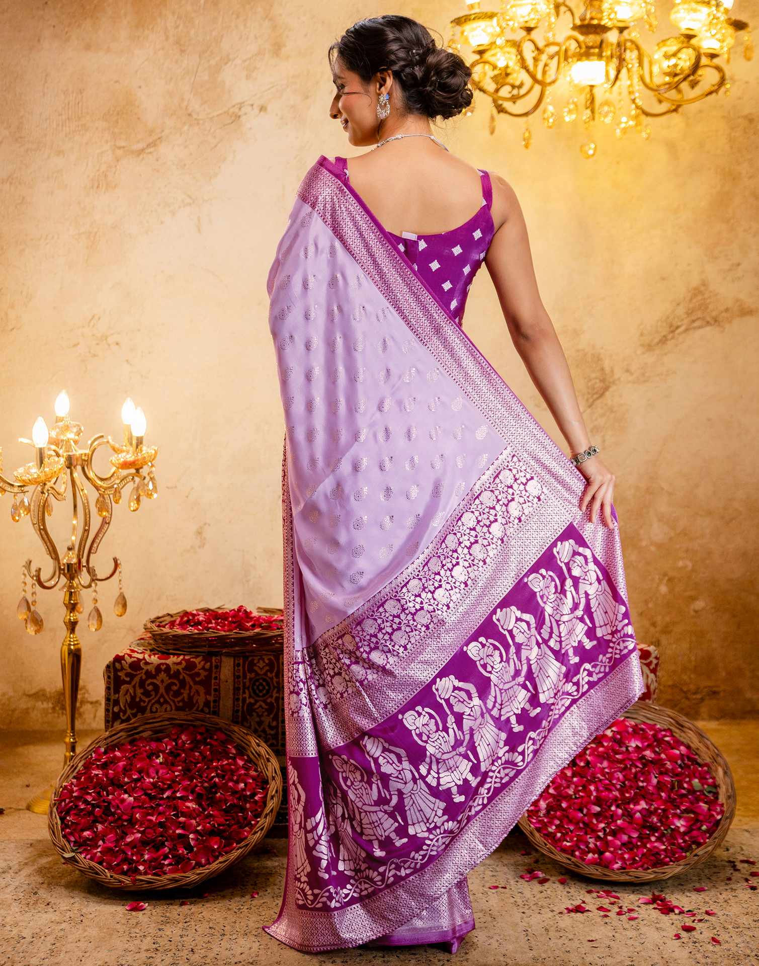 Light Pink Crepe Silk Foil Printed Saree