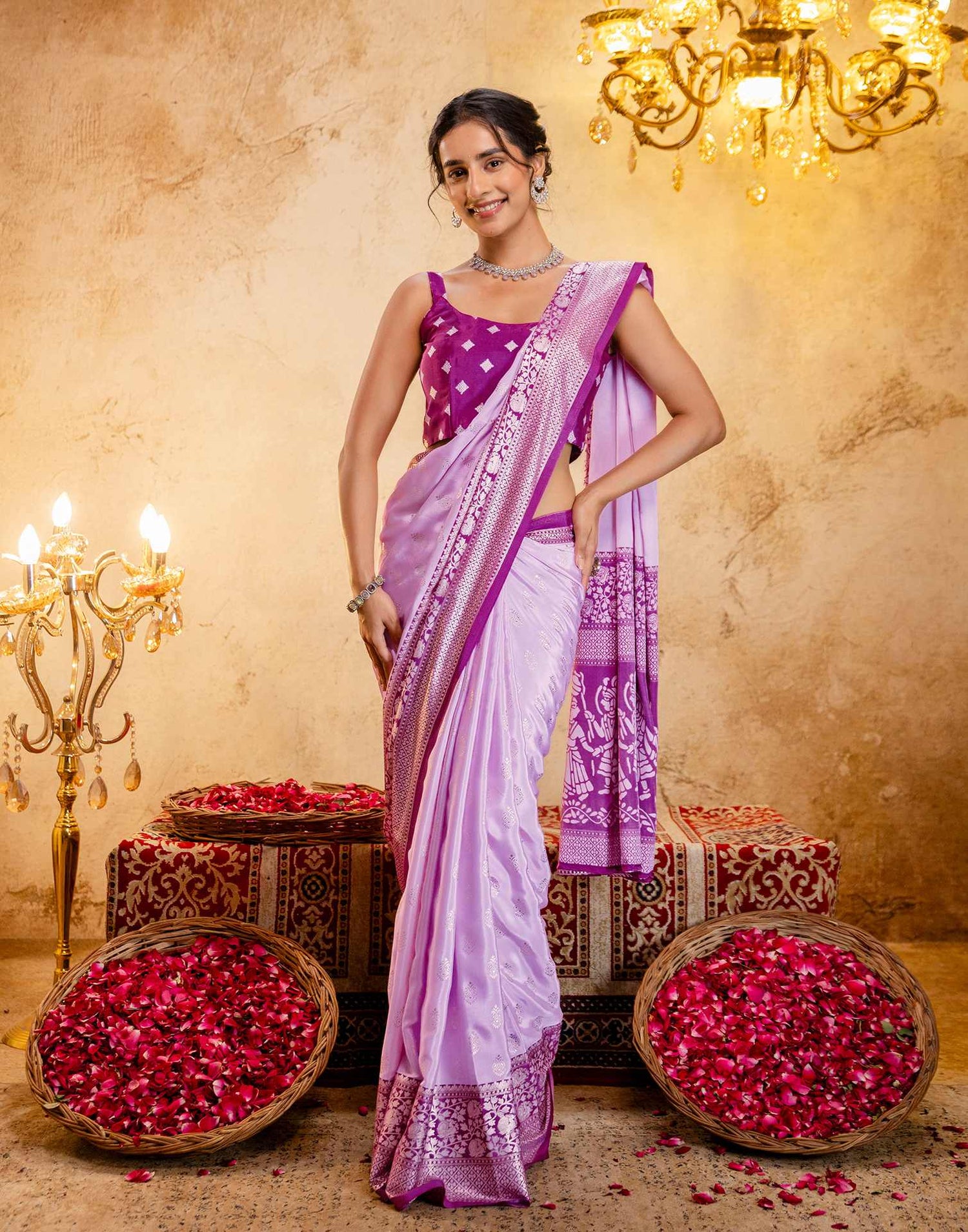 Light Pink Crepe Silk Foil Printed Saree