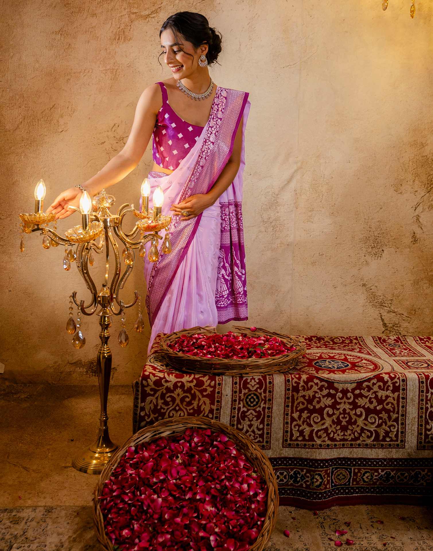 Light Pink Crepe Silk Foil Printed Saree