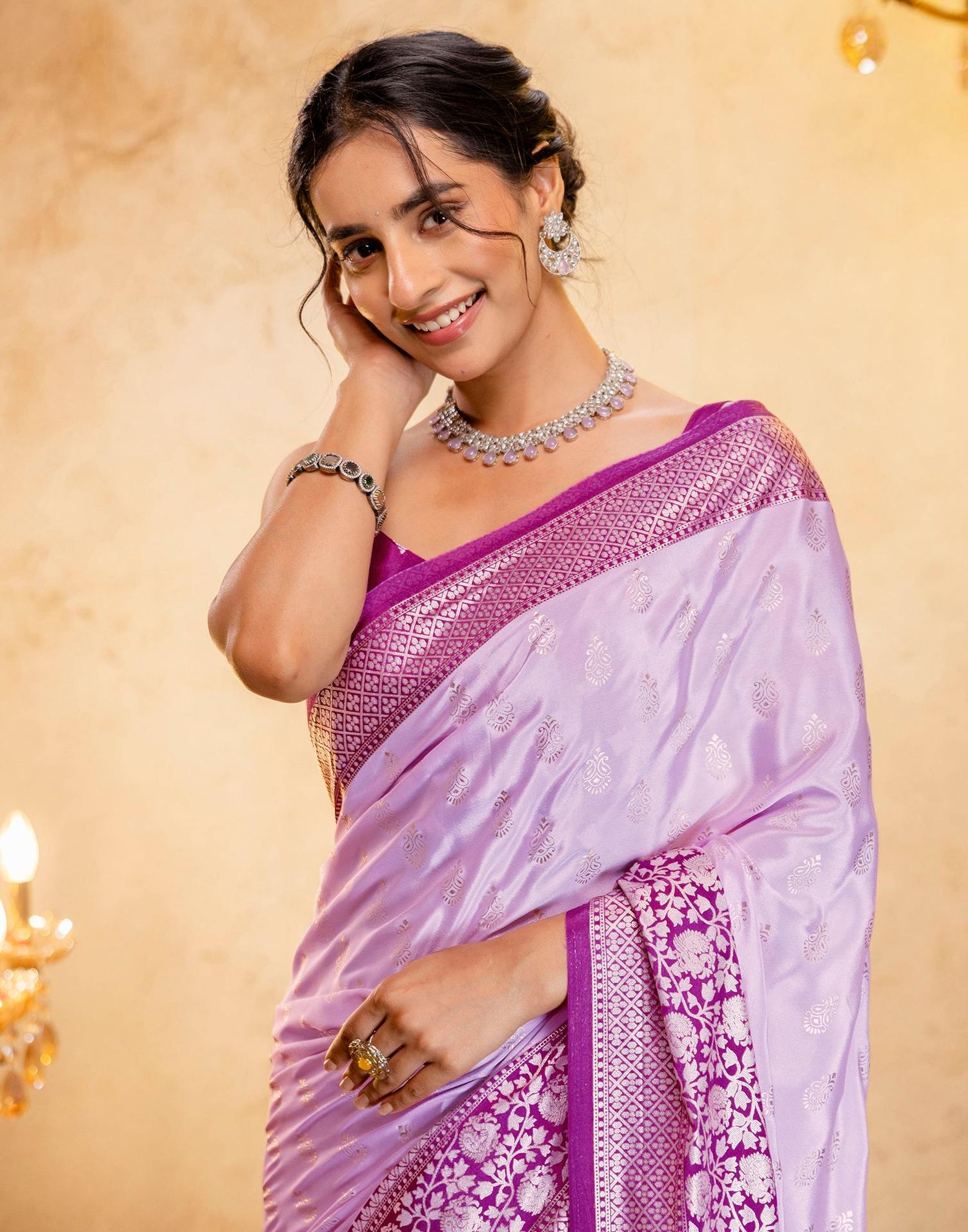 Light Pink Crepe Silk Foil Printed Saree