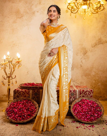 Beige Crepe Silk Foil Printed Saree