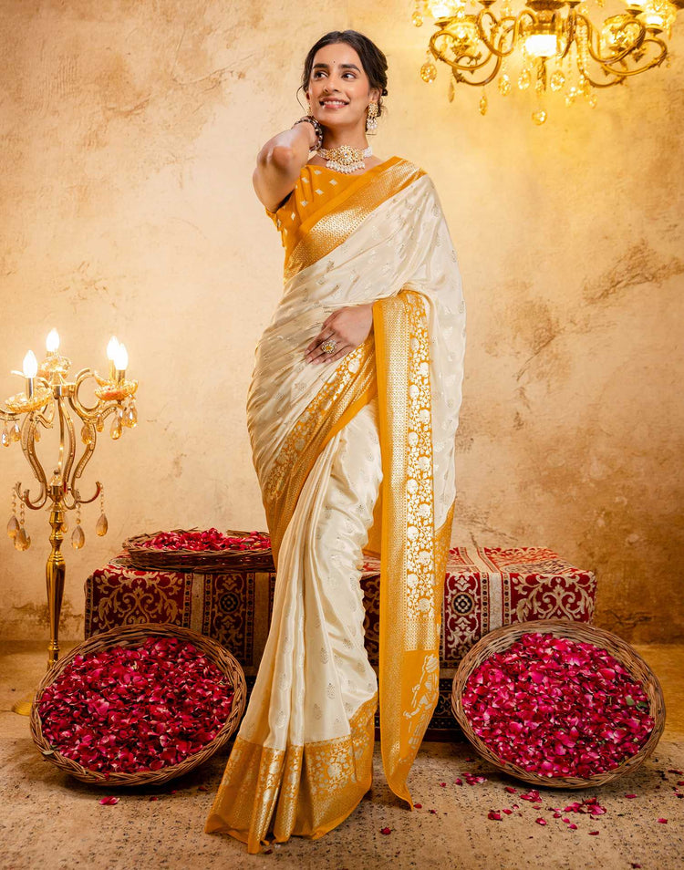 Beige Crepe Silk Foil Printed Saree