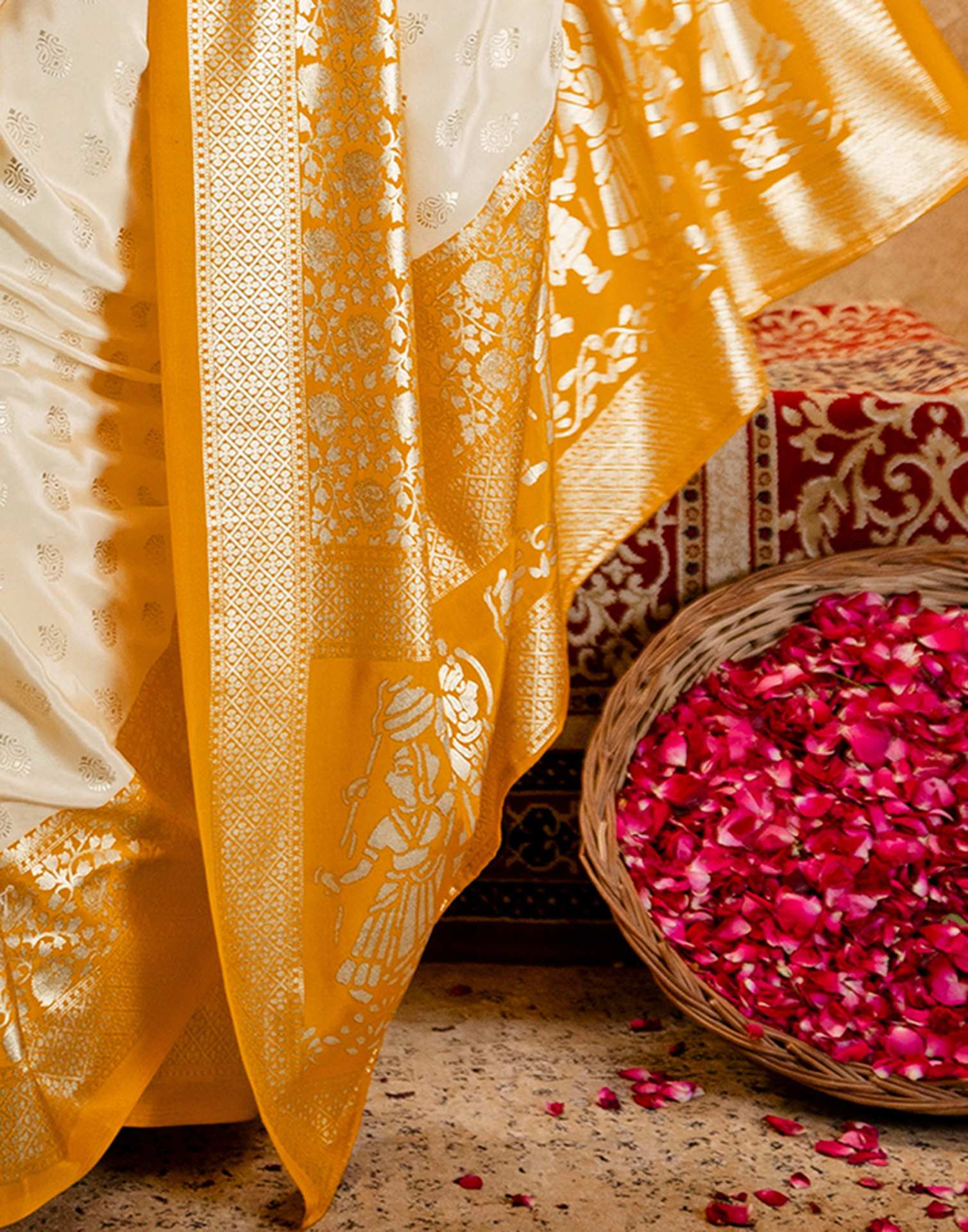 Beige Crepe Silk Foil Printed Saree