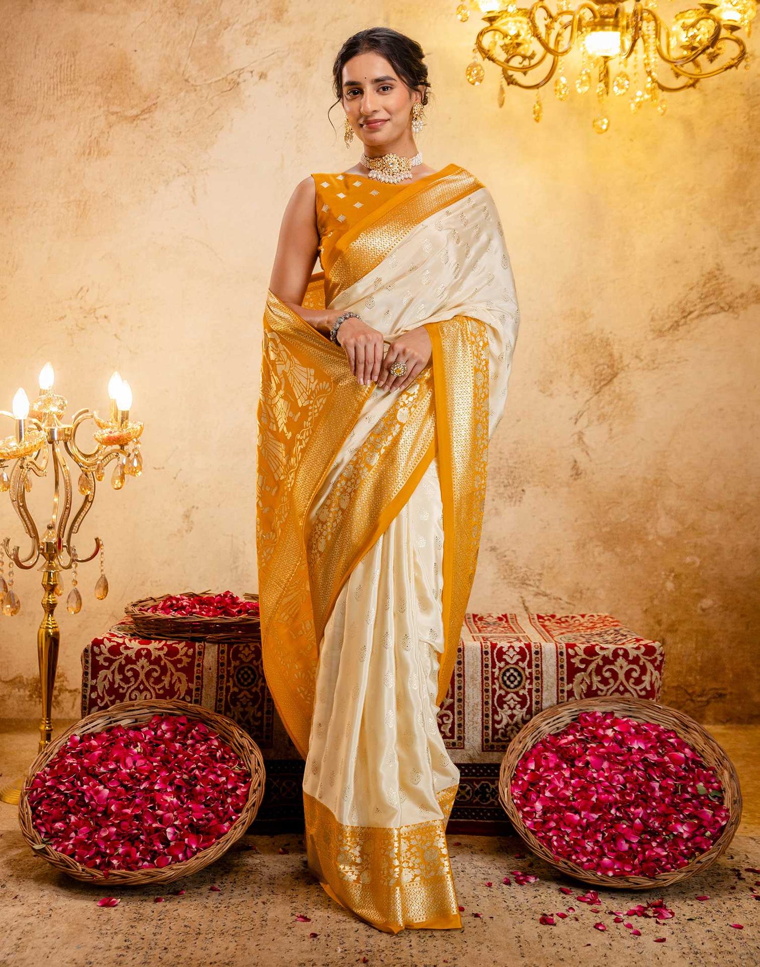 Beige Crepe Silk Foil Printed Saree