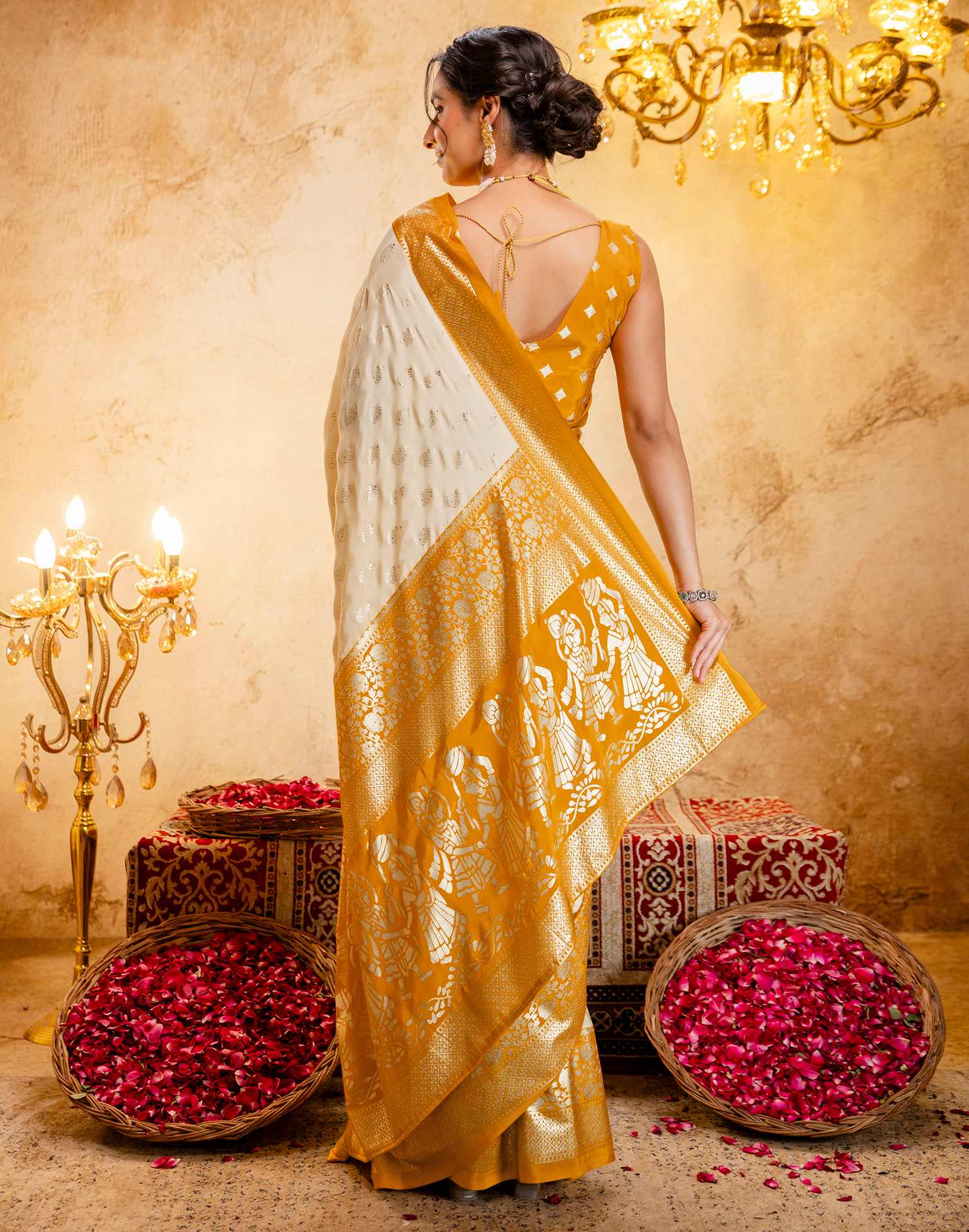 Beige Crepe Silk Foil Printed Saree
