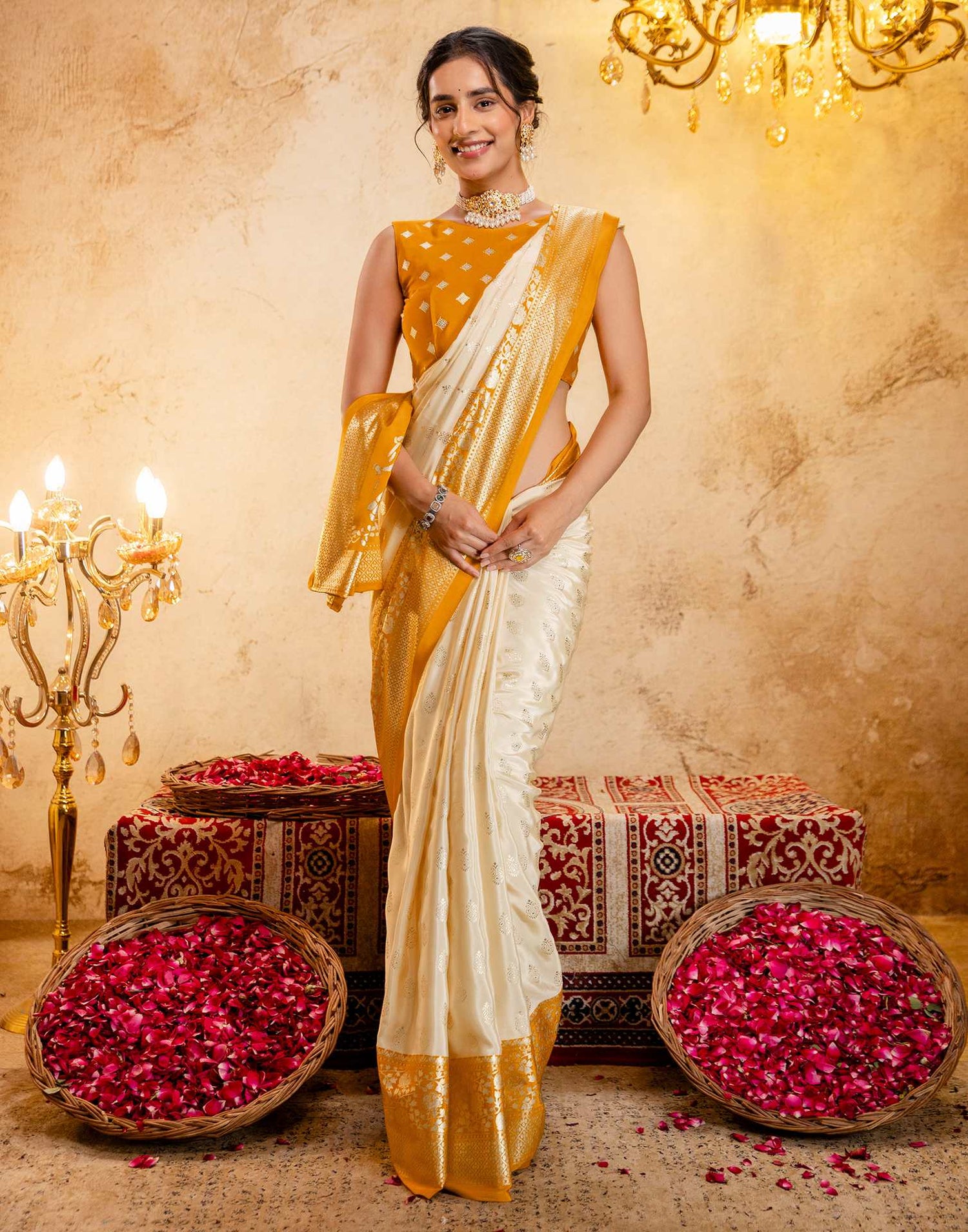 Beige Crepe Silk Foil Printed Saree