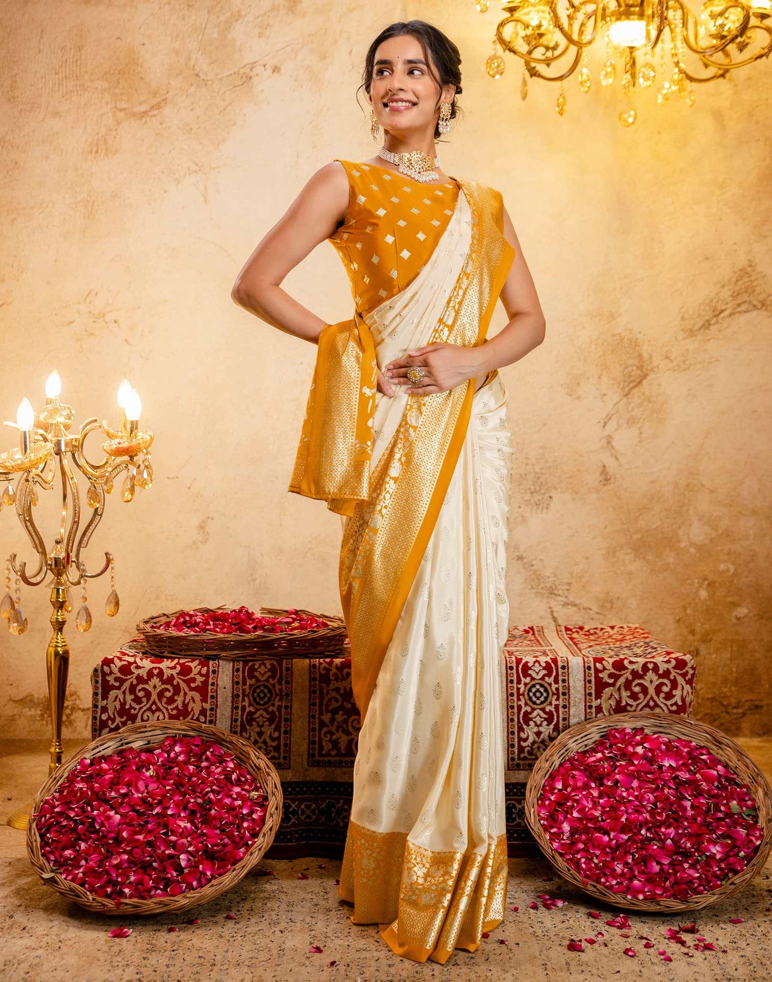 Beige Crepe Silk Foil Printed Saree