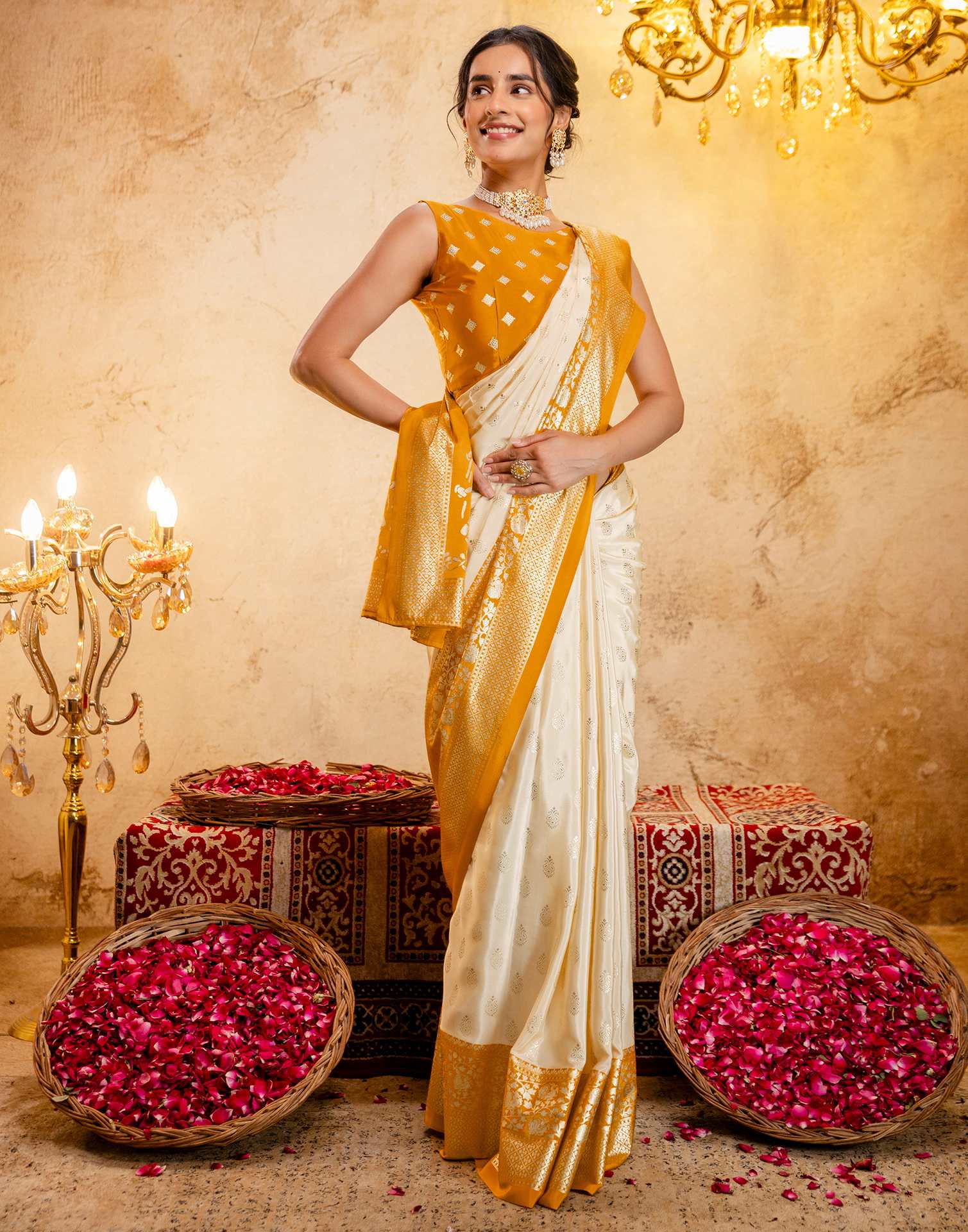 Beige Crepe Silk Foil Printed Saree