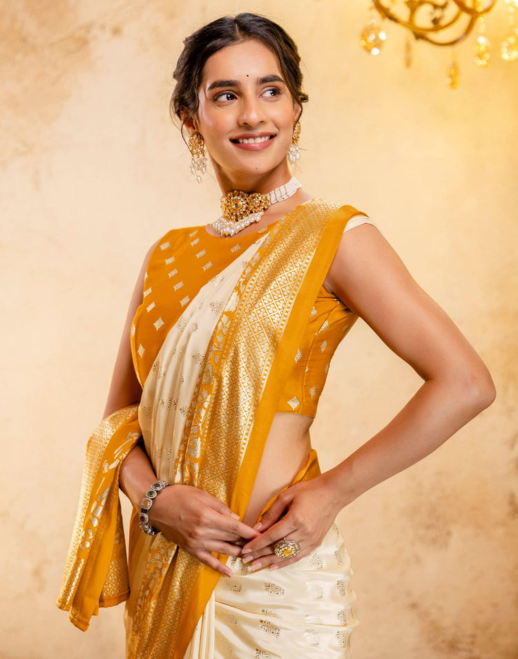 Beige Crepe Silk Foil Printed Saree