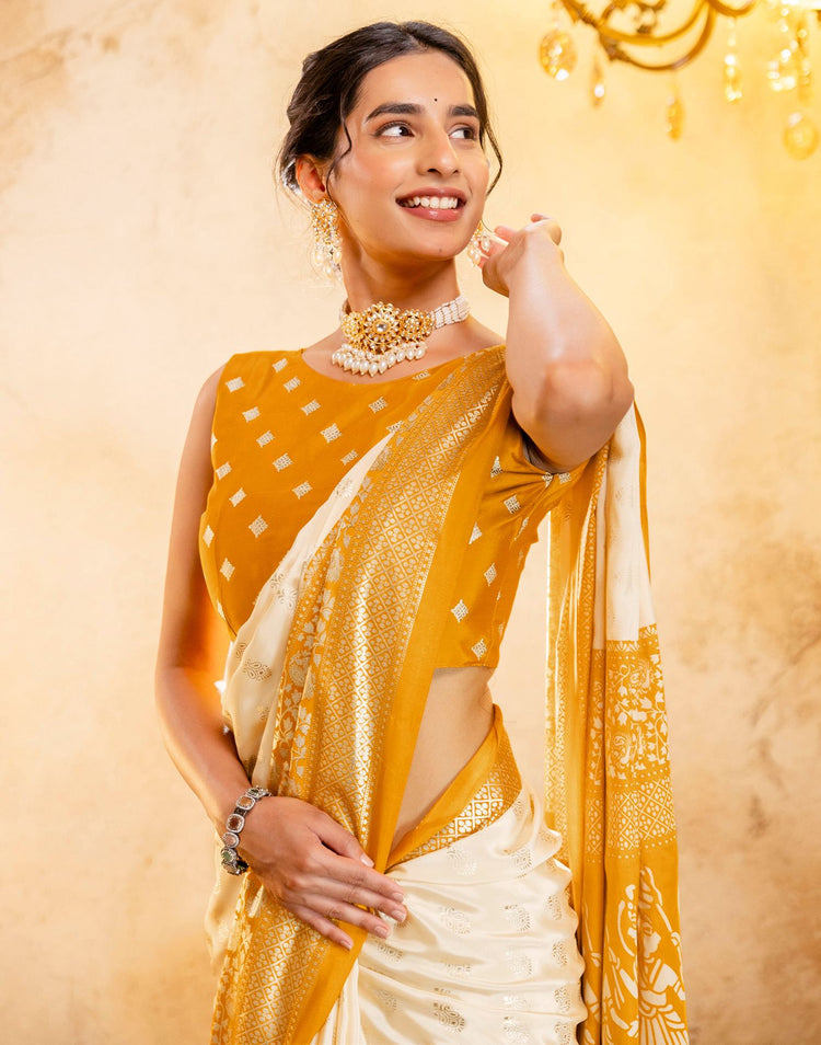 Beige Crepe Silk Foil Printed Saree