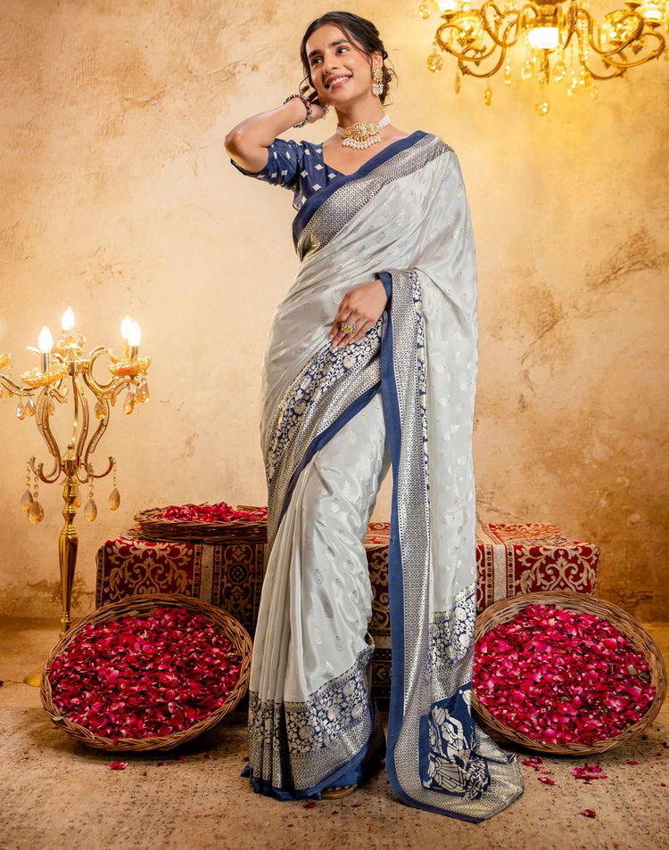 Off White Crepe Silk Foil Printed Saree