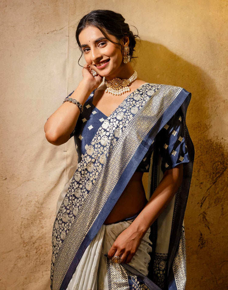 Off White Crepe Silk Foil Printed Saree