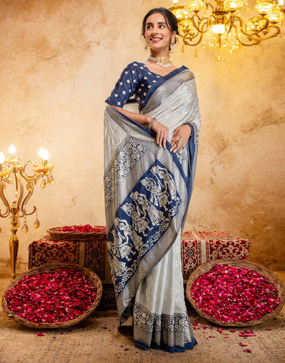 Off White Crepe Silk Foil Printed Saree