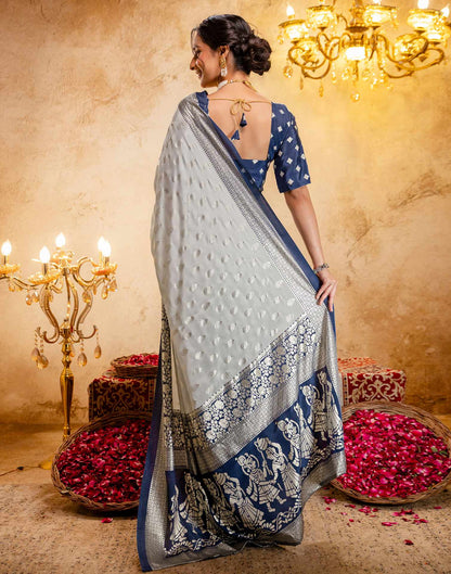 Off White Crepe Silk Foil Printed Saree