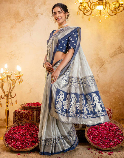 Off White Crepe Silk Foil Printed Saree
