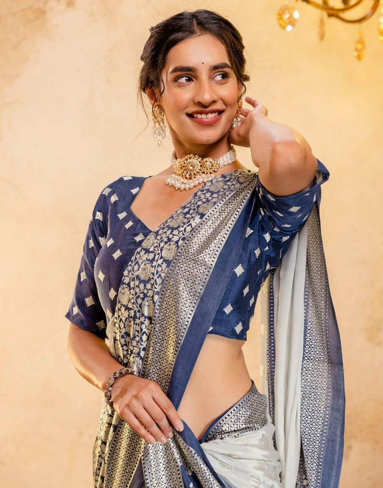 Off White Crepe Silk Foil Printed Saree