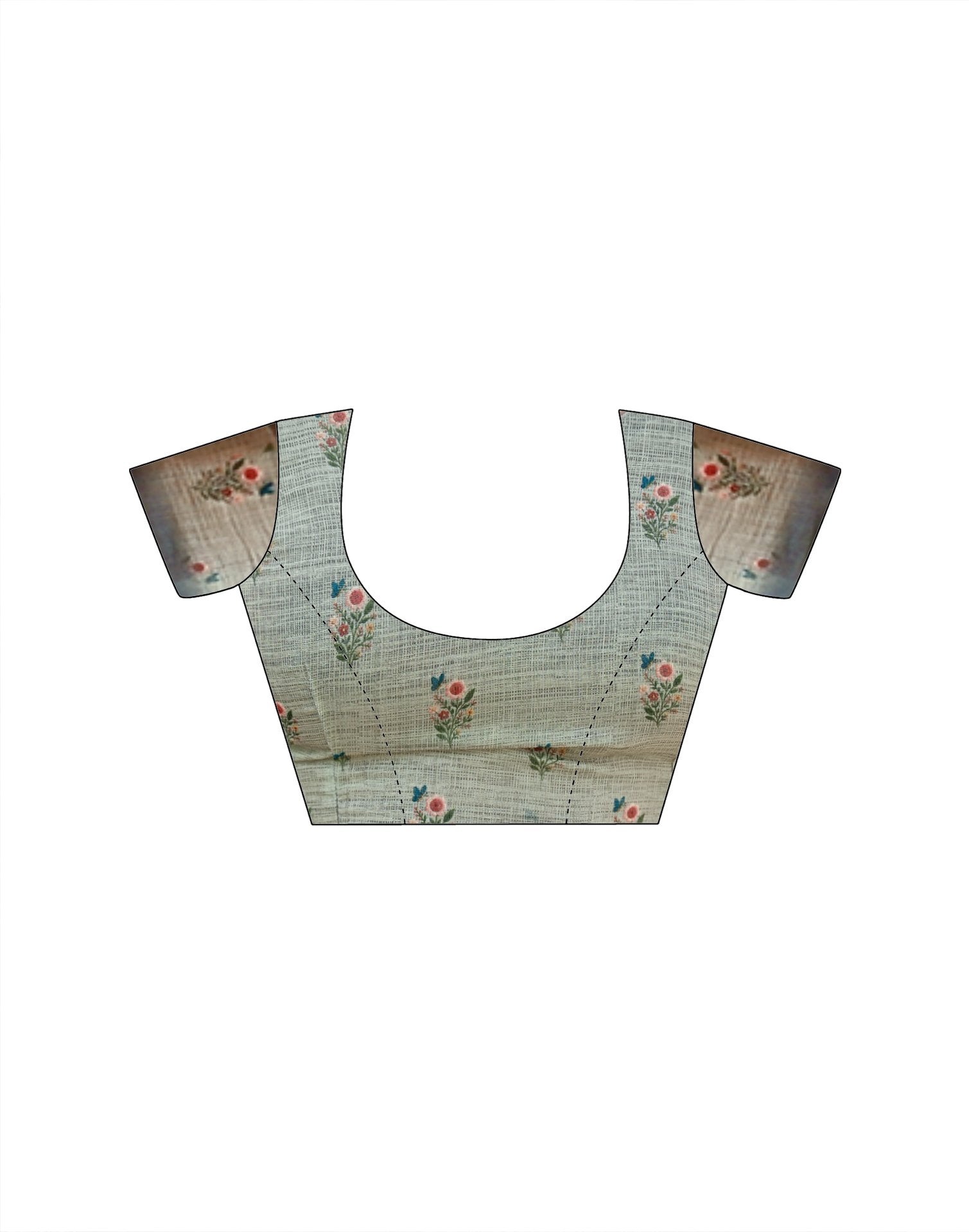 Ash Grey Linen Floral Printed Saree