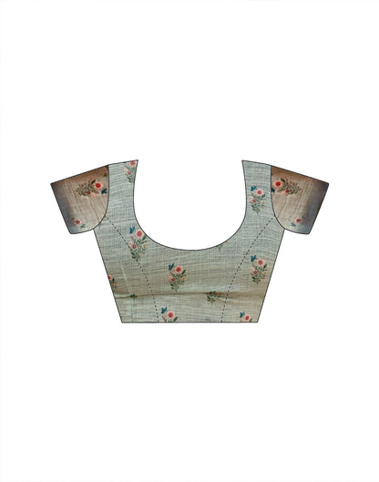 Ash Grey Linen Floral Printed Saree