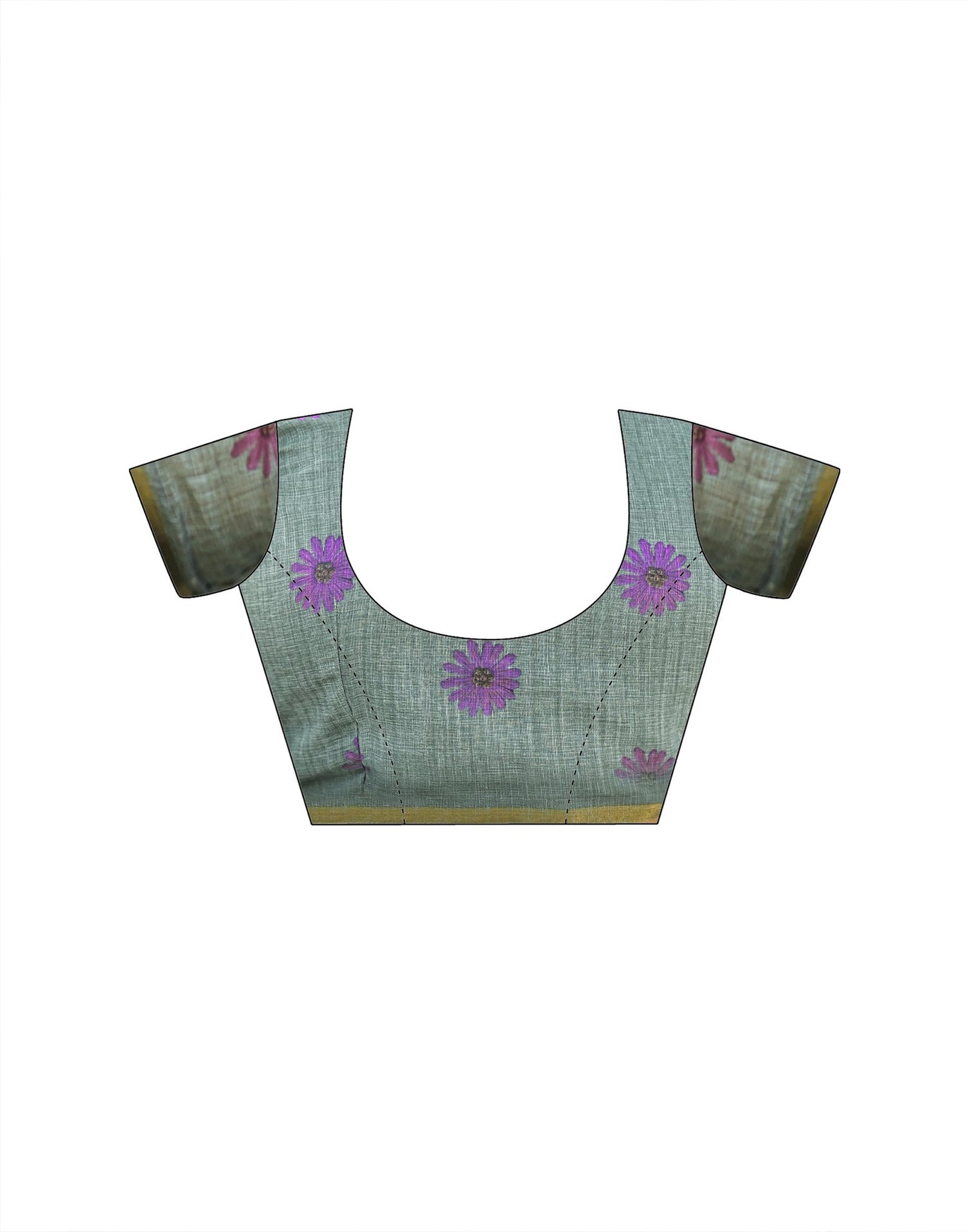 Sage Green Linen Floral Printed Saree