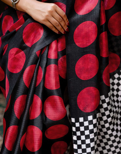 Black Khadi Polka Dot Printed Saree
