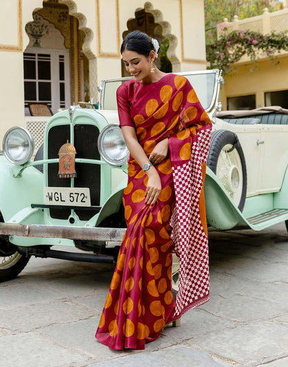 Maroon Khadi Polka Dot Printed Saree